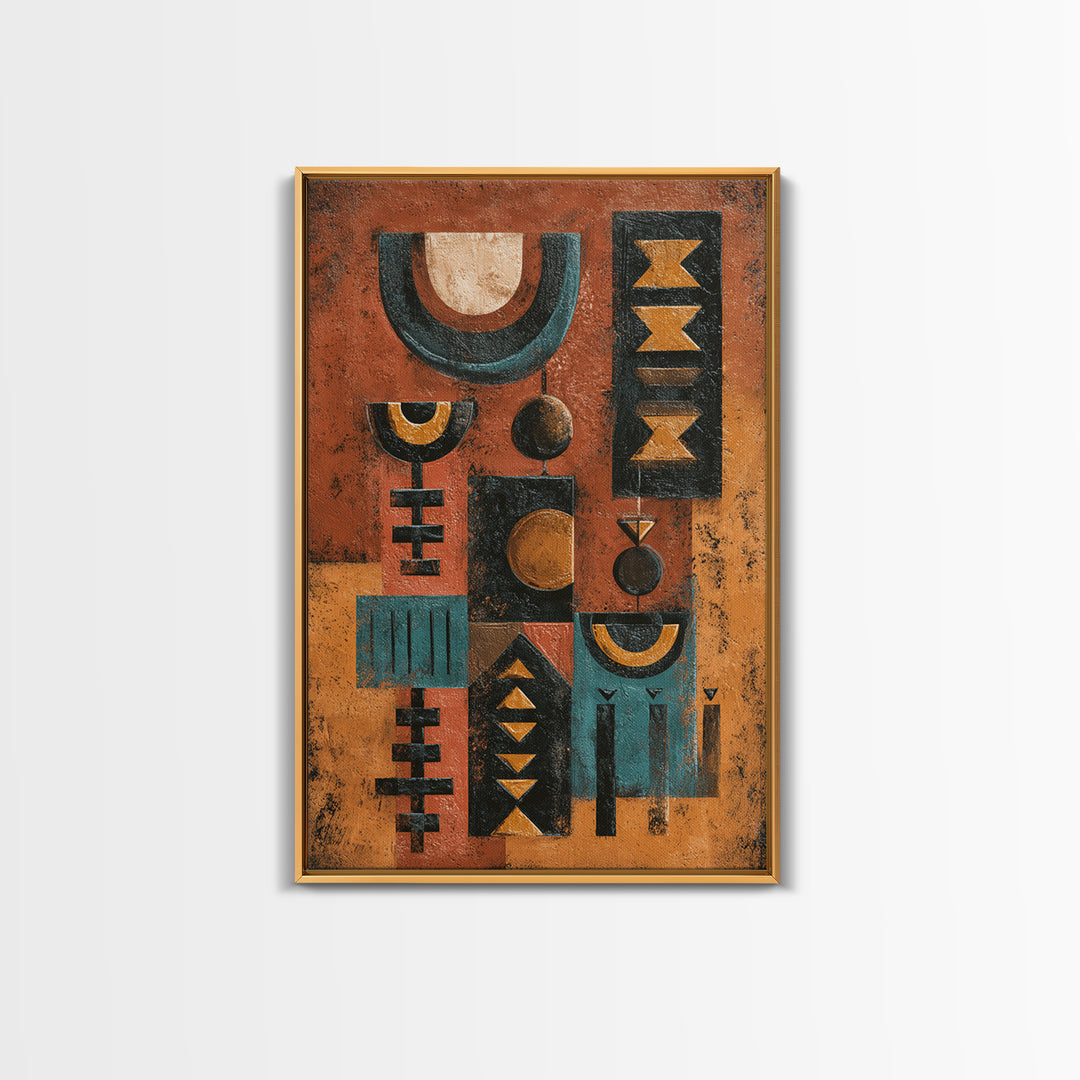 Mud Cloth Geometric Abstraction Framed Canvas Print, African Inspired Art, Digital Art, Living Room Decor, Abstract Art, AIA-2x3-59