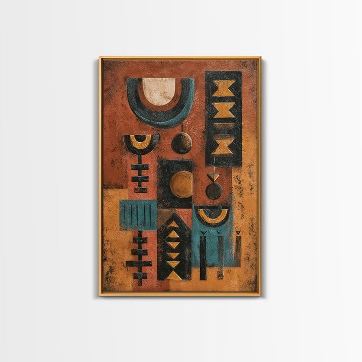 Mud Cloth Geometric Abstraction Framed Canvas Print, African Inspired Art, Digital Art, Living Room Decor, Abstract Art, AIA-2x3-59