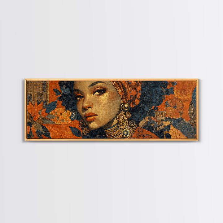 Contemporary Black Femininity Portrait Canvas Print, African Inspired Art, Wall Art Print, Living Room Decor, Oil Painting, AIA-3x1-13