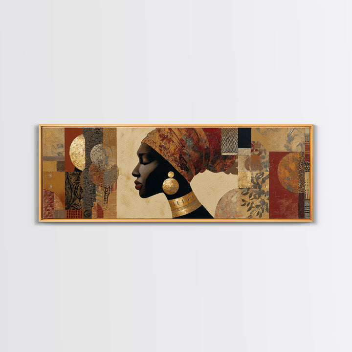 Regal African Queen Portrait Framed Canvas Print, African Inspired Art, Digital Art Prints, Living Room Decor, Oil Painting, AIA-3x1-17