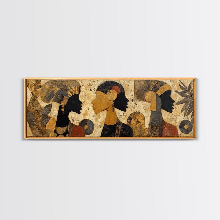African Goddess Emerging from Botanical Forms and Canvas Print, African Inspired Art, Neutral Decor, Living Room Decor, AIA-3x1-7