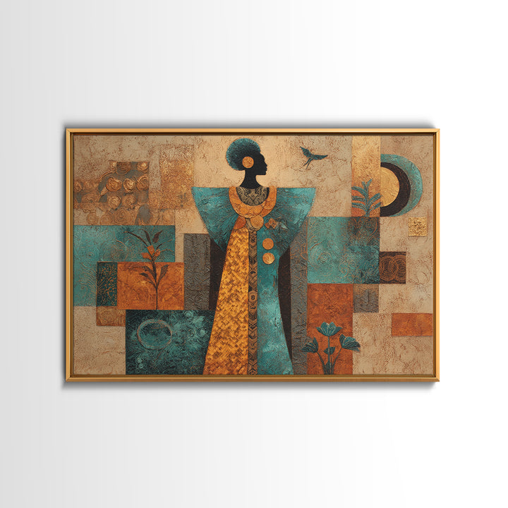 Afro Surreal Dreamscape Framed Canvas Print, African Inspired Art, Bedroom Wall Decor, Living Room Decor, Oil Painting, AIA-3x2-74