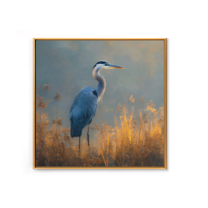 Blue Heron Standing Framed Canvas Print, Animal Art, Digital Wall Art, Living Room Decor, Fine Art, Creature, Modern Wall Art, ANI-1x1-11