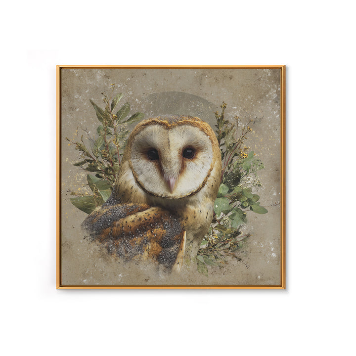 Owl with Moonlit Feathers and Celestial Accents Canvas Print, Animal Art, Nursery Decor, Living Room Decor, Oil Painting, ANI-1x1-15