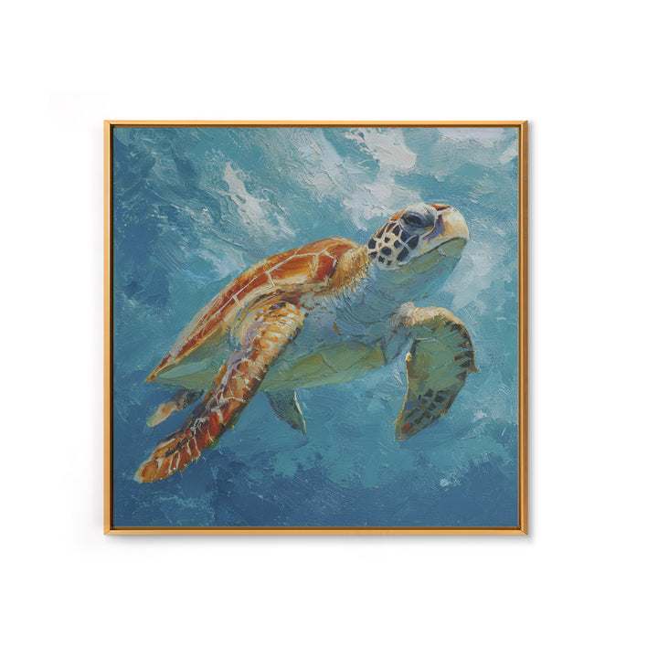 Sea Turtle Drifting Through Luminous Blue Water Canvas Print, Animal Art, Digital Print, Living Room Decor, Fine Art, Creature, ANI-1x1-18