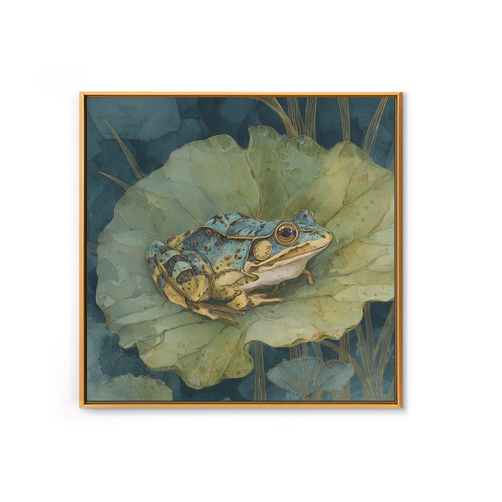 Frog on a Lotus Leaf Canvas Print, Animal Art, Digital Prints, Living Room Decor, Watercolor Art, Creature, Printable Art, ANI-1x1-20