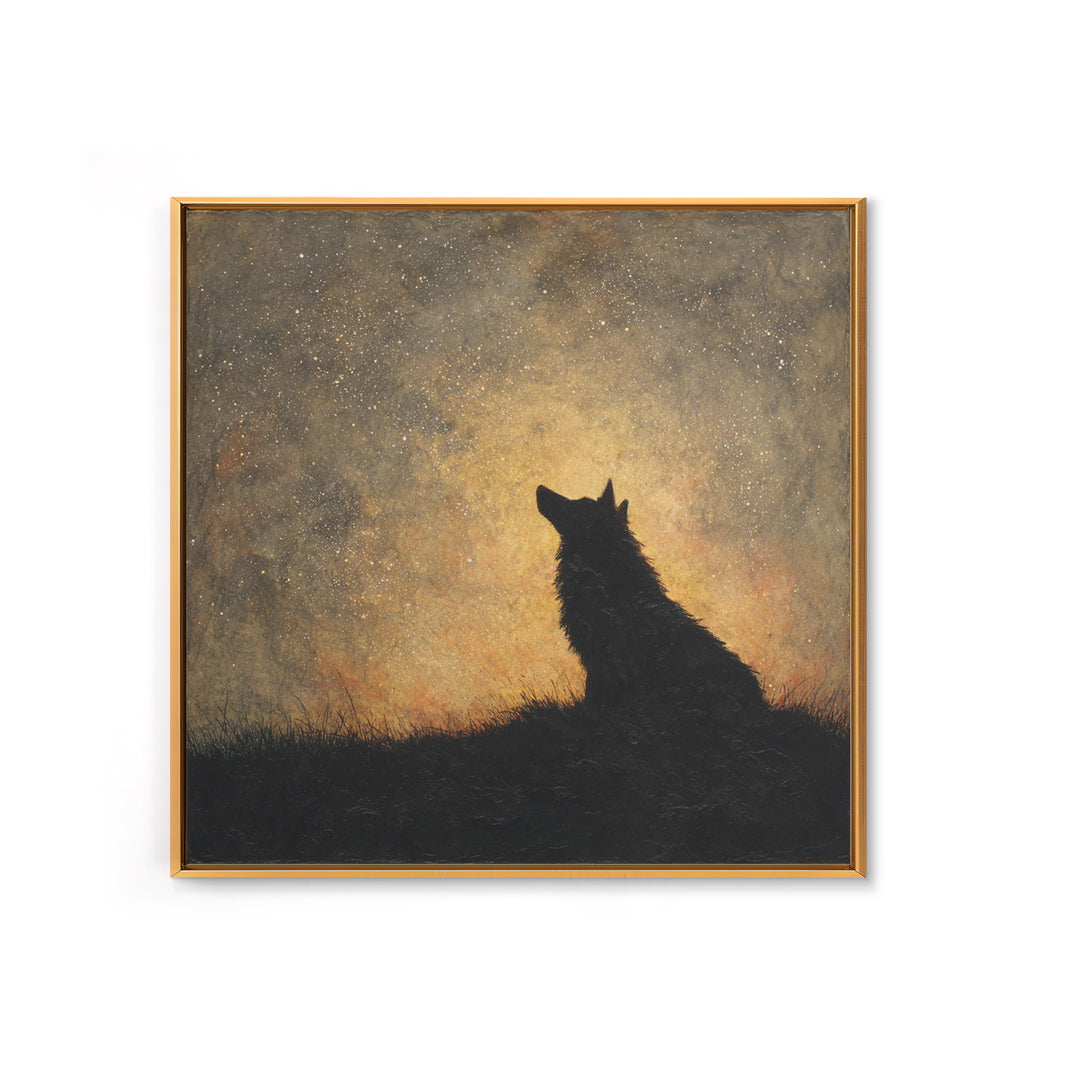 Wolf Silhouette Beneath a Star Filled Sky Canvas Print, Animal Art, Printable Art, Living Room Decor, Oil Painting, Creature, ANI-1x1-22
