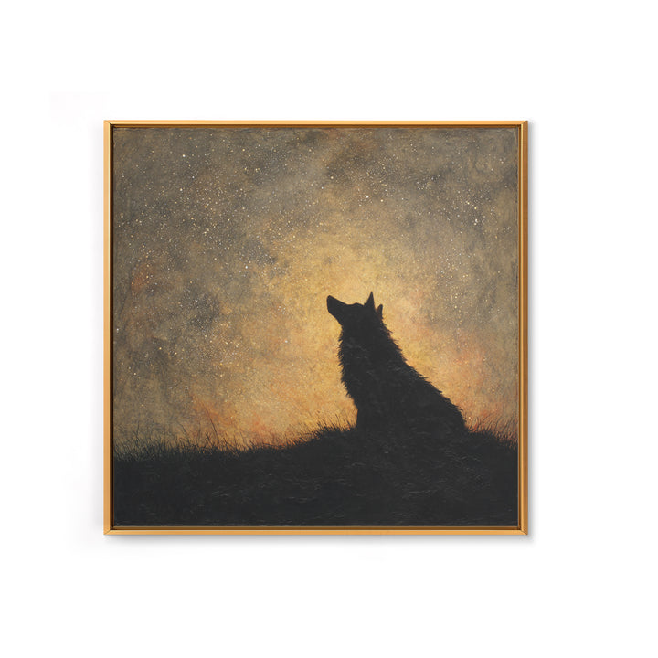 Wolf Silhouette Beneath a Star Filled Sky Canvas Print, Animal Art, Printable Art, Living Room Decor, Oil Painting, Creature, ANI-1x1-22