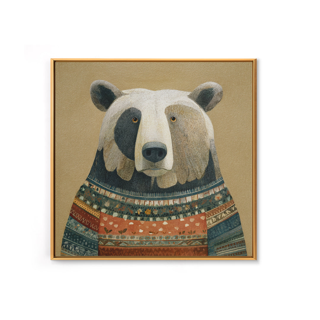 Whimsical Bear in a Patterned Sweater with Canvas Print, Animal Art, Modern Wall Art, Living Room Decor, Fine Art, Creature, ANI-1x1-26