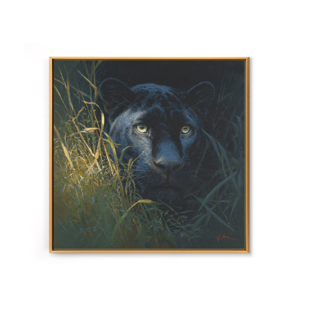 Dramatic Black Panther Emerging from Deep Jungle Canvas Print, Animal Art, Nursery Art, Living Room Decor, Oil Painting, ANI-1x1-30
