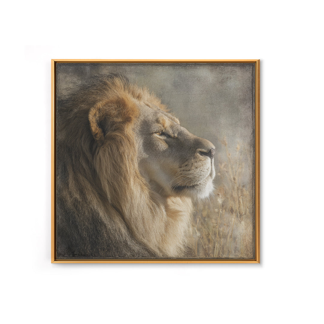Regal Lion Profile Framed Canvas Print, Animal Art, Statement Artwork, Living Room Decor, Abstract Art, Creature, Wall Decor, ANI-1x1-33