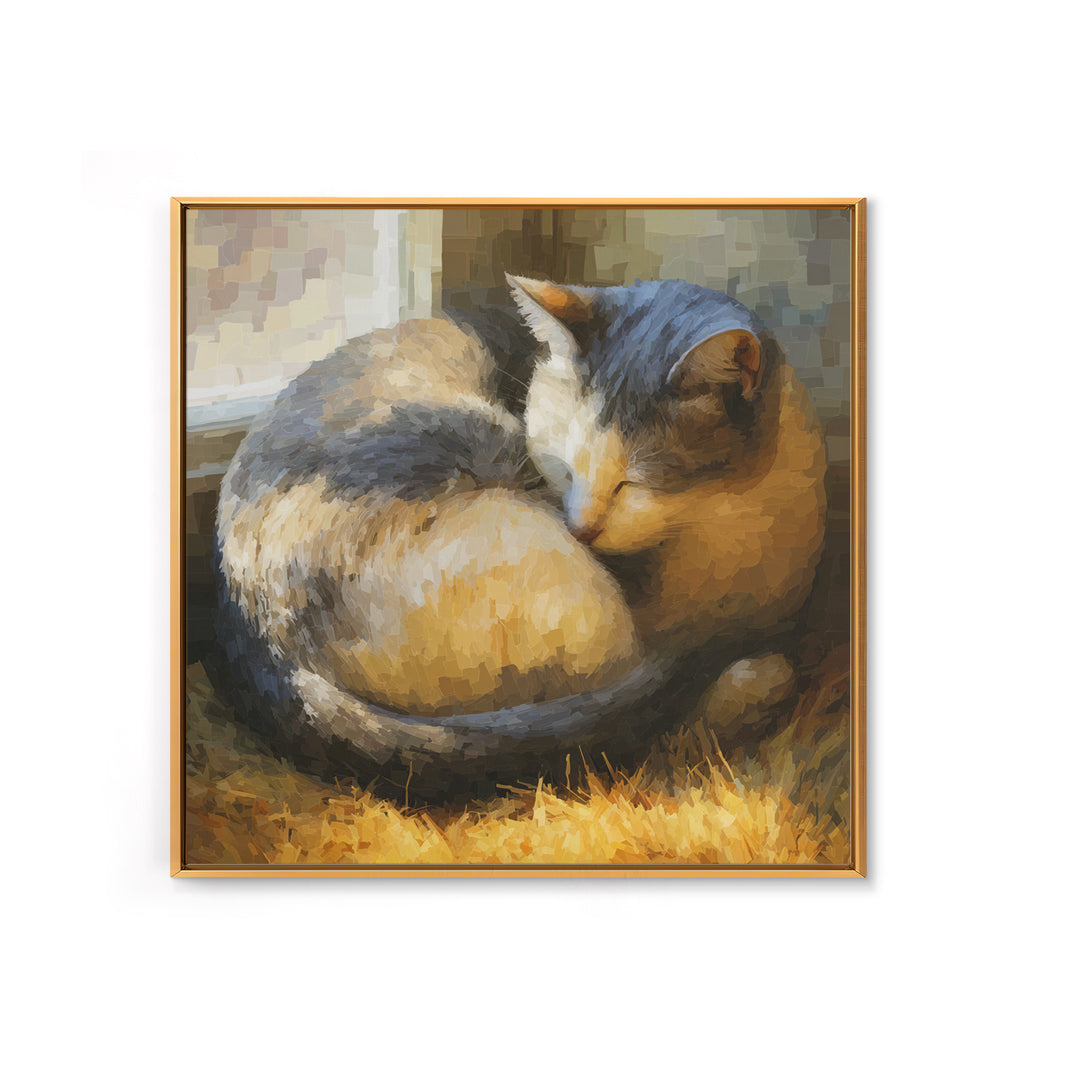 Sleeping Cat Curled Canvas Print, Animal Art, Printable Wall Art, Living Room Decor, Watercolor Art, Creature, Boho Wall Art, ANI-1x1-36