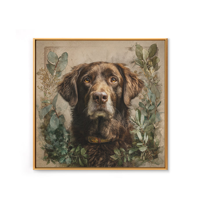 Dog Portrait with Painterly Collar and Loyal Framed Canvas Print, Animal Art, Downloadable Art, Living Room Decor, Creature, ANI-1x1-37