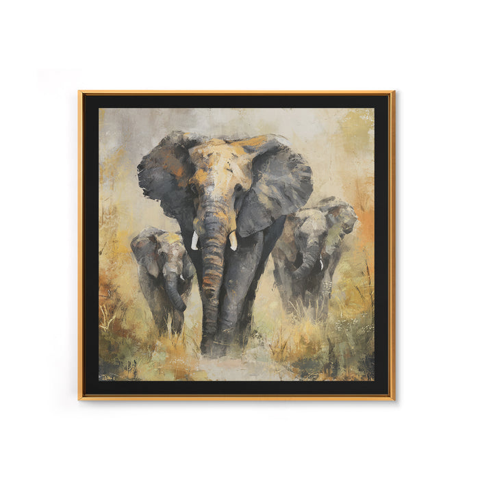 Elephant Family Walking Through Dusty Golden Light Canvas Print, Animal Art, Safari Nursery Decor, Living Room Decor, Creature, ANI-1x1-38