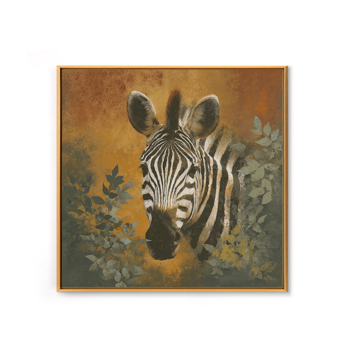 Zebra Portrait with Bold Graphic Stripe Pattern Framed Canvas Print, Animal Art, Gallery Decor, Living Room Decor, Creature, ANI-1x1-41