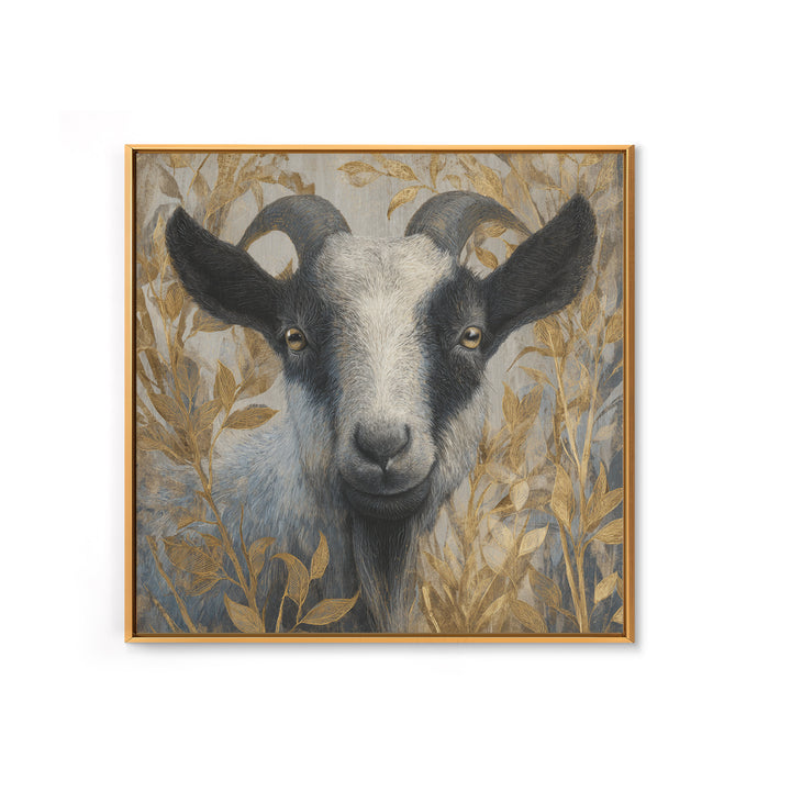 Goat Portrait with Rustic Folk Art Personality Canvas Print, Animal Art, Neutral Decor, Living Room Decor, Fine Art, Creature, ANI-1x1-45