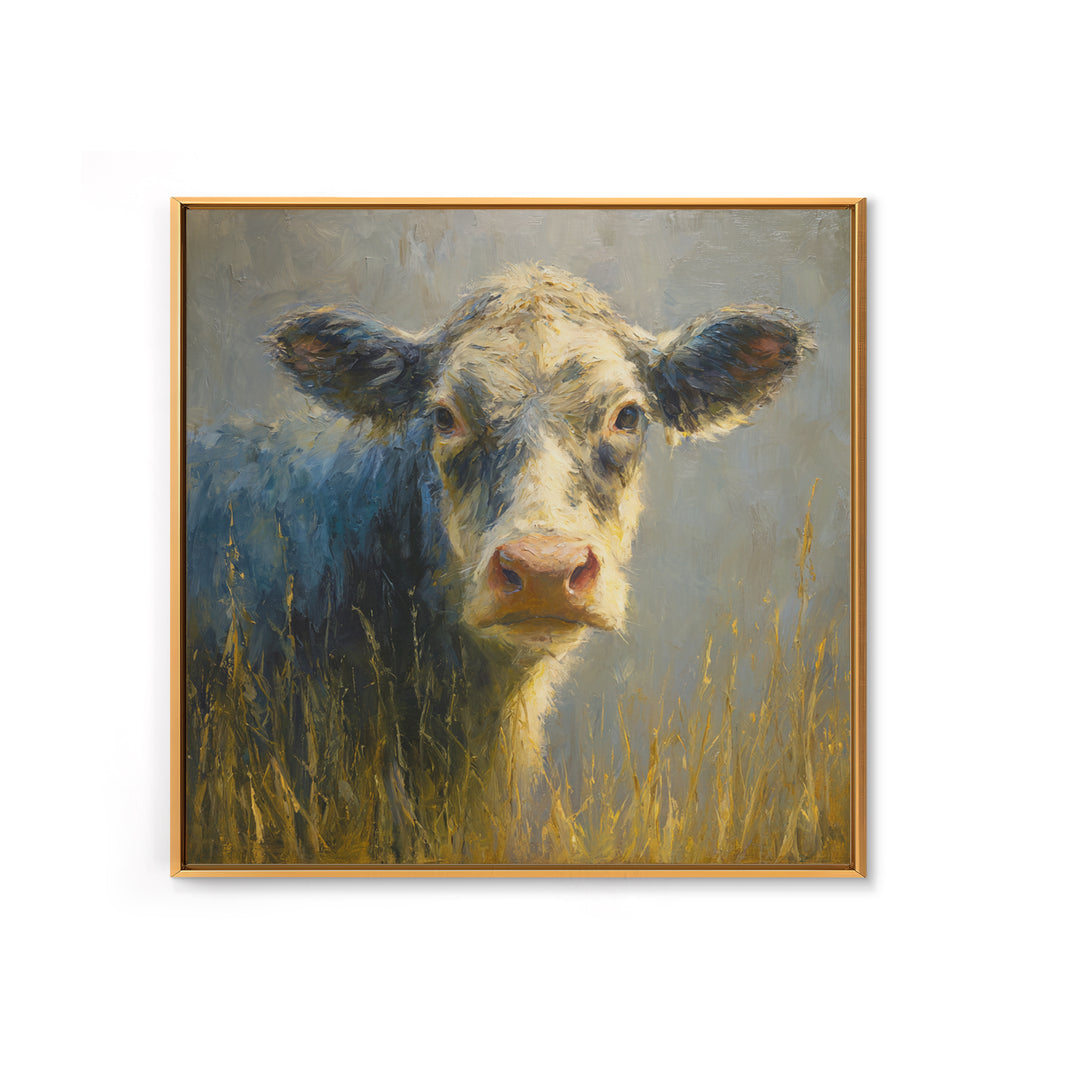 Gentle Cow Portrait Canvas Print, Animal Art, Trendy Wall Art, Living Room Decor, Fine Art, Creature, Textured Painting, ANI-1x1-55