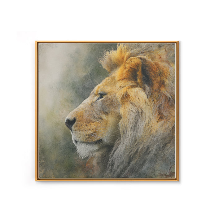 Regal Lion Profile Framed Canvas Print, Animal Art, Statement Artwork, Living Room Decor, Abstract Art, Creature, Wall Decor, ANI-1x1-57