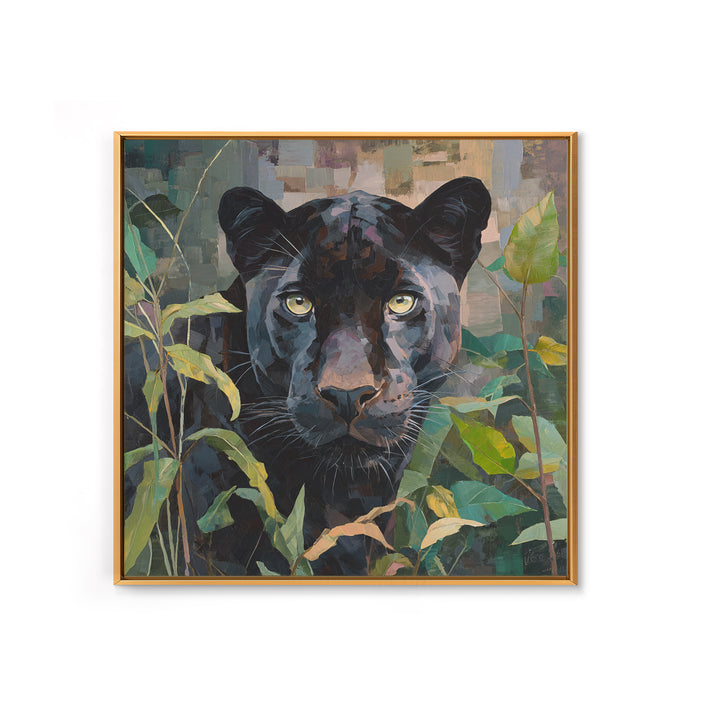 Dramatic Black Panther Emerging from Deep Jungle Canvas Print, Animal Art, Farmhouse Decor, Living Room Decor, Creature, ANI-1x1-6