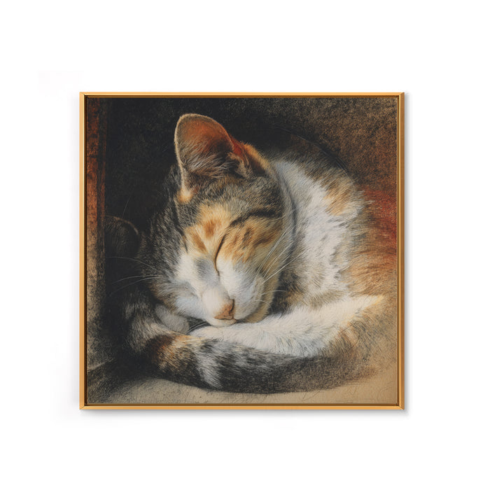 Sleeping Cat Curled Canvas Print, Animal Art, Nursery, Living Room Decor, Fine Art, Creature, Modern Decor, Fine Art Print, ANI-1x1-60