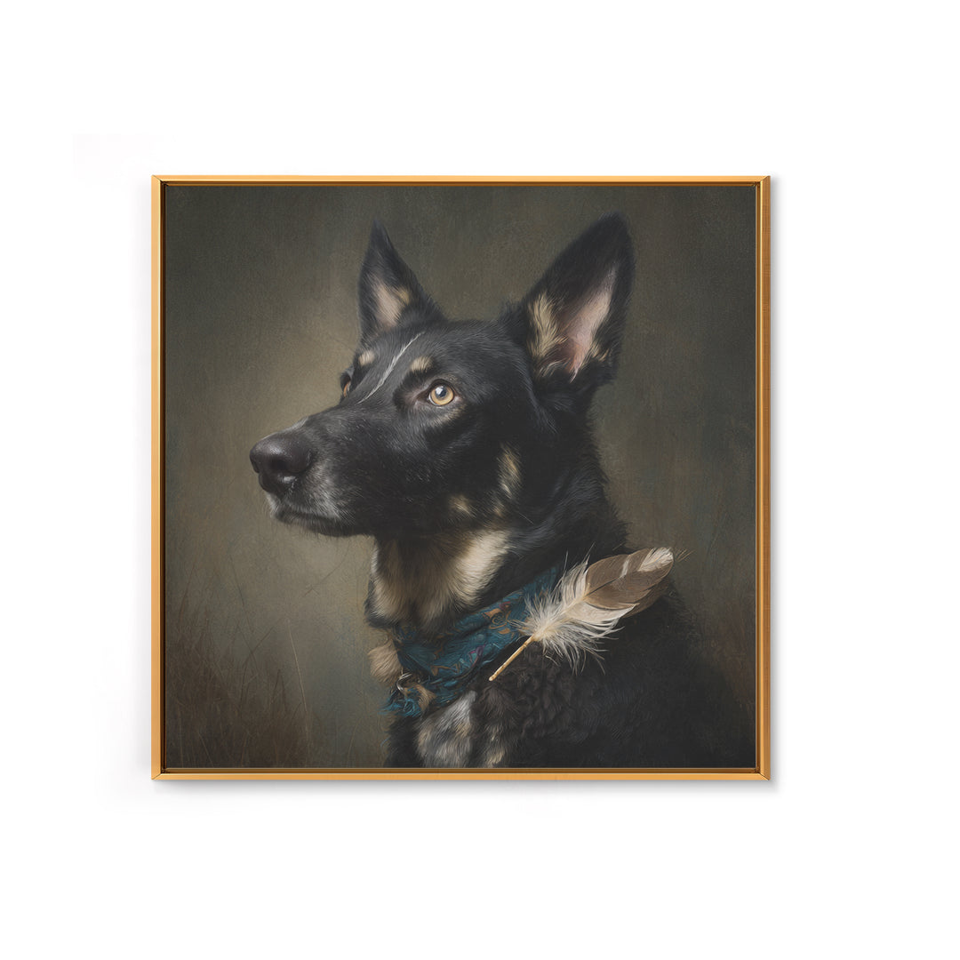 Dog Portrait with Painterly Collar and Loyal Framed Canvas Print, Animal Art, Downloadable Art, Living Room Decor, Creature, ANI-1x1-61