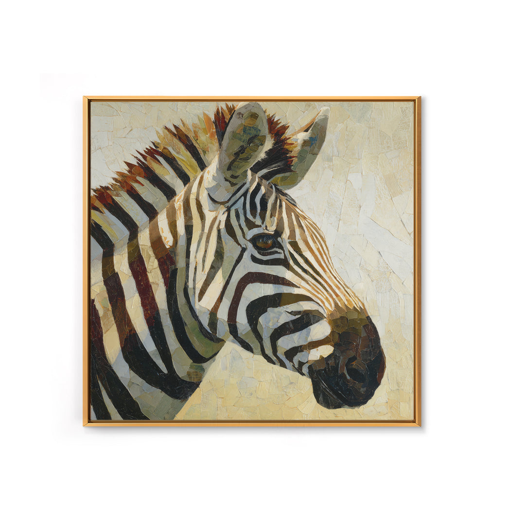 Zebra Portrait with Bold Graphic Stripe Pattern Framed Canvas Print, Animal Art, Gallery Decor, Living Room Decor, Creature, ANI-1x1-65