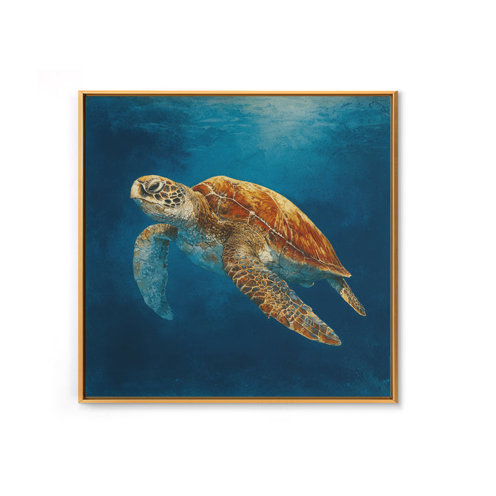 Sea Turtle Drifting Through Luminous Blue Water Canvas Print, Animal Art, Boho Wall Art, Living Room Decor, Creature, ANI-1x1-66