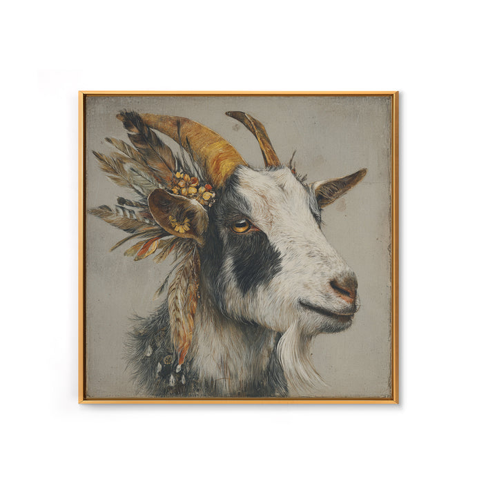Goat Portrait with Rustic Folk Art Personality Canvas Print, Animal Art, Neutral Decor, Living Room Decor, Fine Art, Creature, ANI-1x1-69