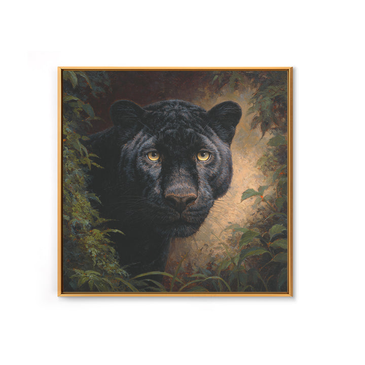 Dramatic Black Panther Emerging from Deep Jungle Framed Canvas Print, Animal Art, Gallery Decor, Living Room Decor, Creature, ANI-1x1-78