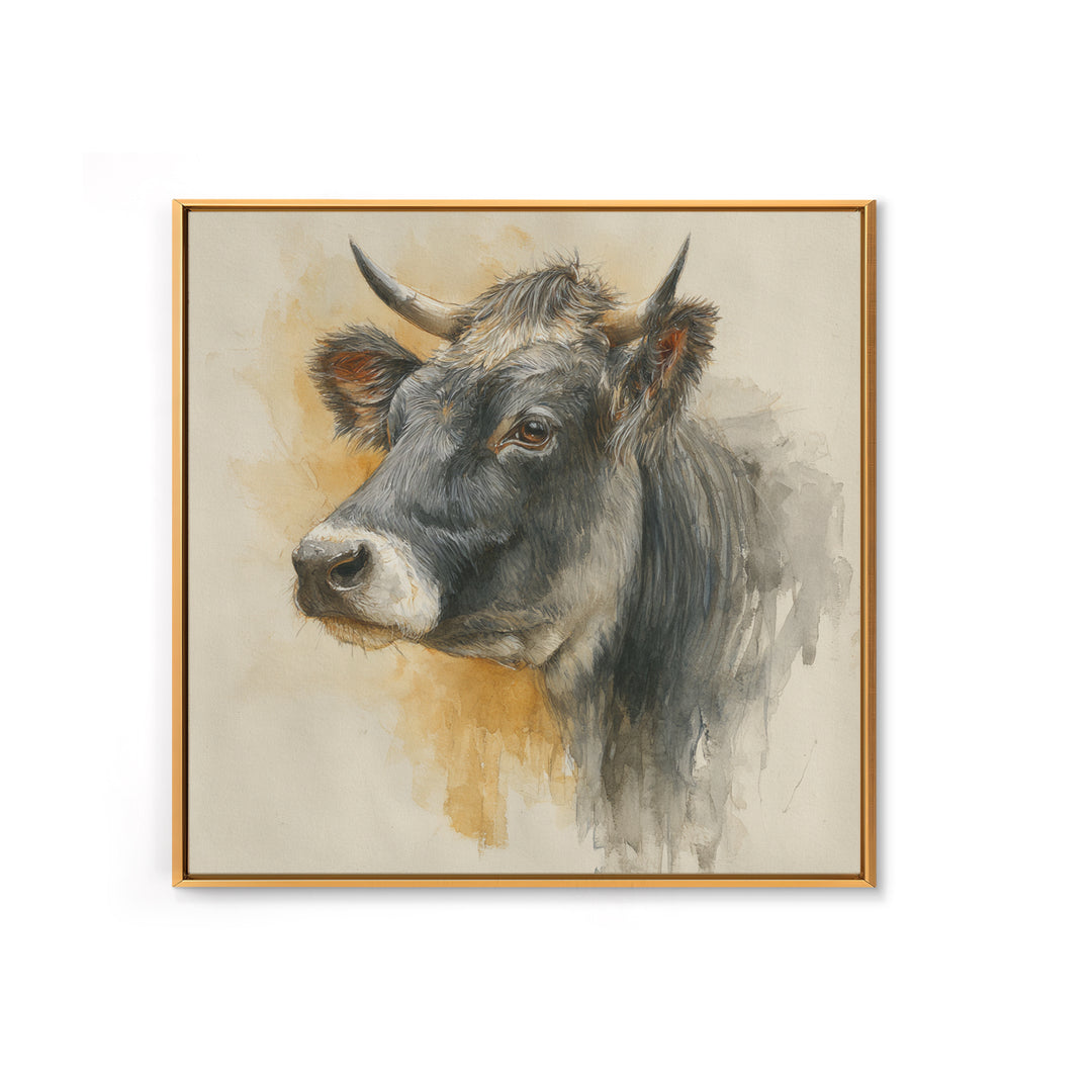 Gentle Cow Portrait Framed Canvas Print, Animal Art, Fine Art Print, Living Room Decor, Fine Art, Creature, Wall Decor, ANI-1x1-79