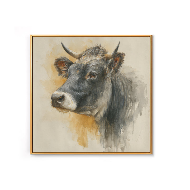 Gentle Cow Portrait Framed Canvas Print, Animal Art, Fine Art Print, Living Room Decor, Fine Art, Creature, Wall Decor, ANI-1x1-79