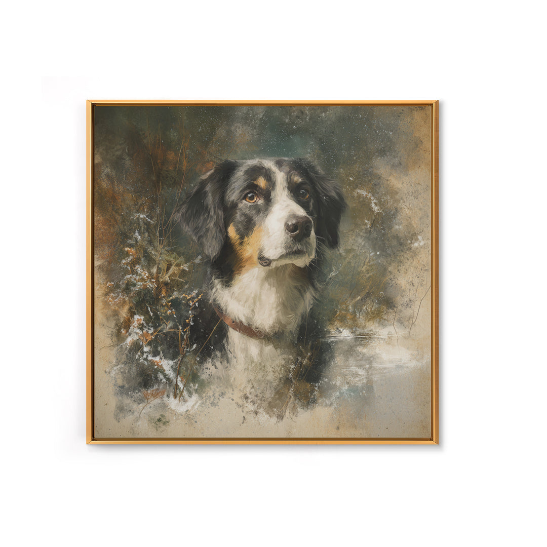 Dog Portrait with Painterly Collar and Loyal Canvas Print, Animal Art, Boho Decor, Living Room Decor, Fine Art, Creature, ANI-1x1-85