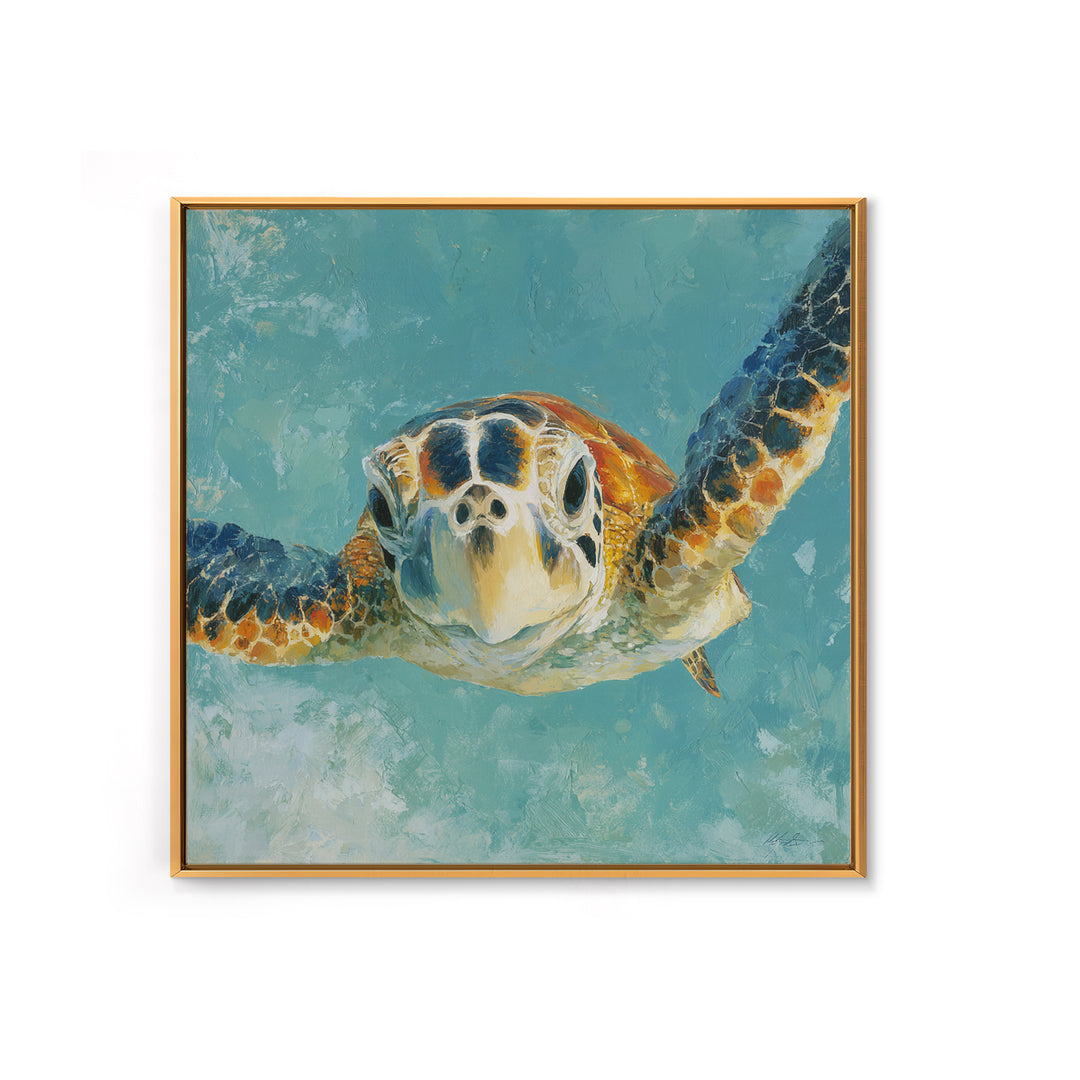 Sea Turtle Drifting Through Luminous Blue Water Canvas Print, Animal Art, Trendy Wall Art, Living Room Decor, Creature, ANI-1x1-90