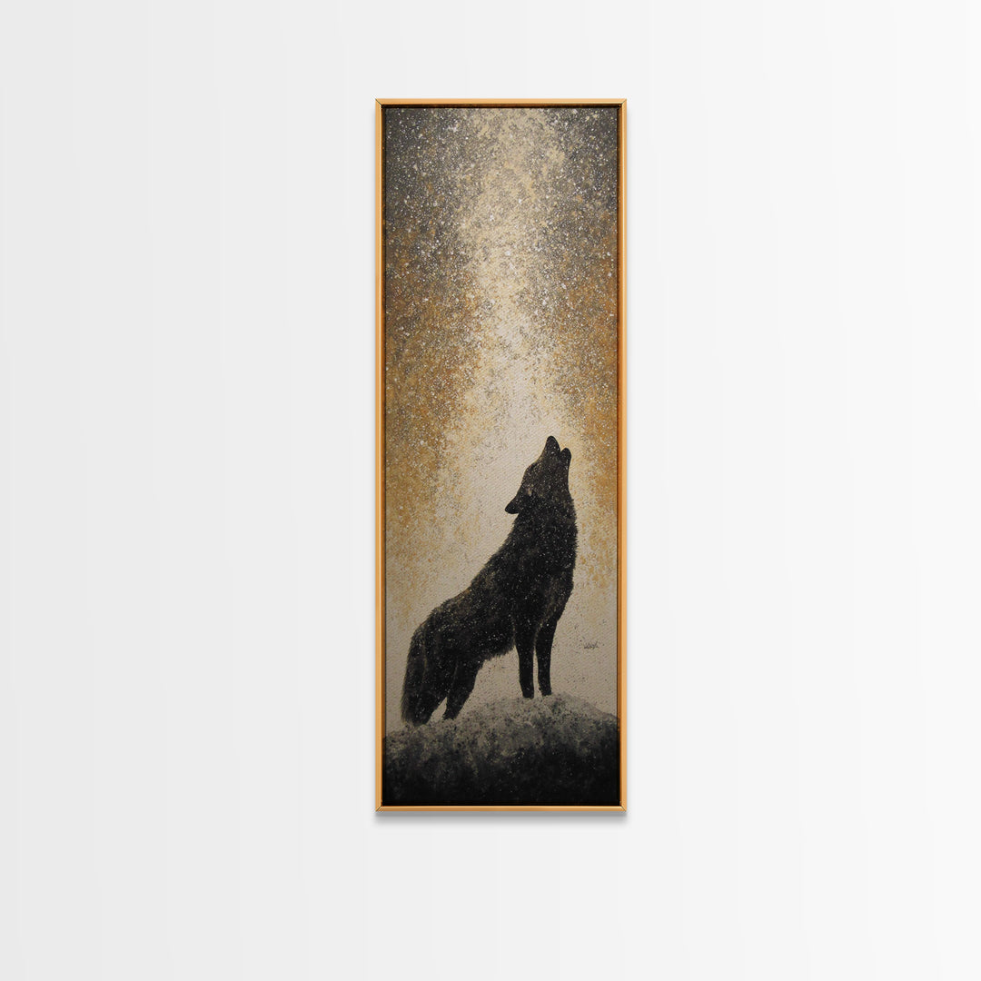 Wolf Silhouette Beneath a Star Filled Sky Canvas Print, Animal Art, Farmhouse Decor, Living Room Decor, Fine Art, Creature, ANI-1x3-10