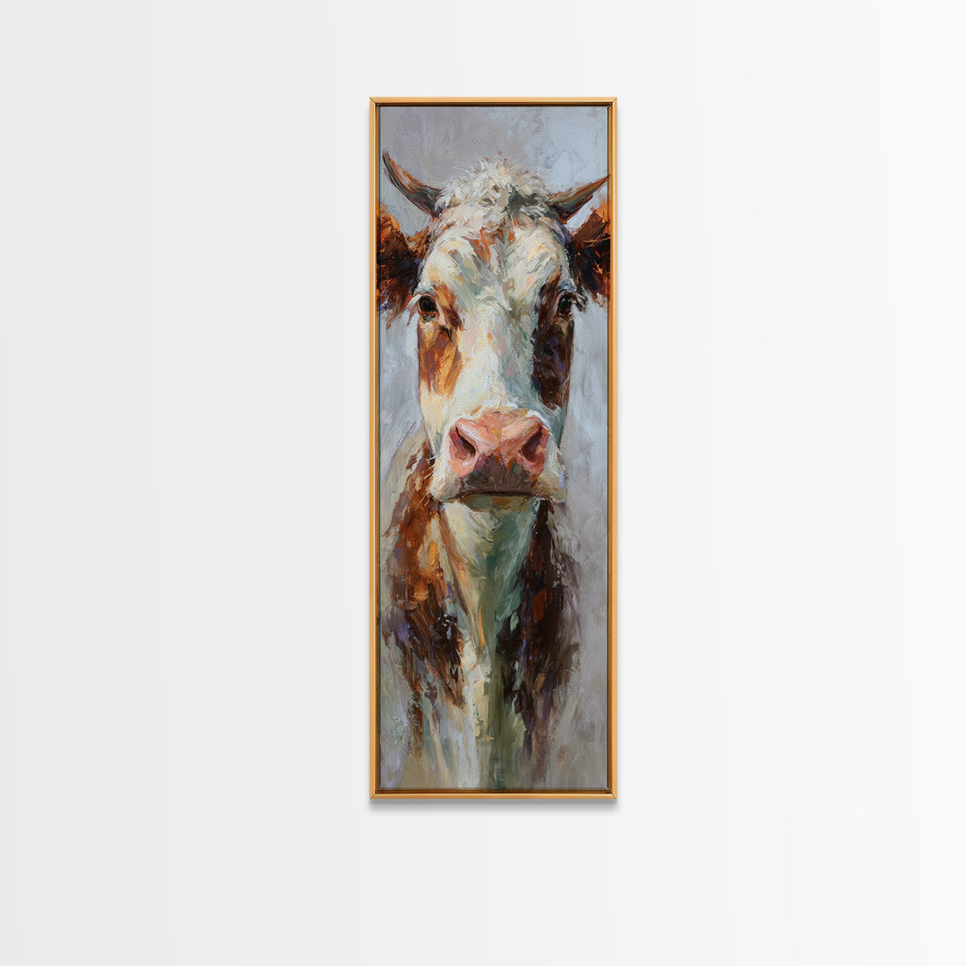 Gentle Cow Portrait Framed Canvas Print, Animal Art, Art, Living Room Decor, Fine Art, Creature, Original Art, Nursery Wall Art, ANI-1x3-19