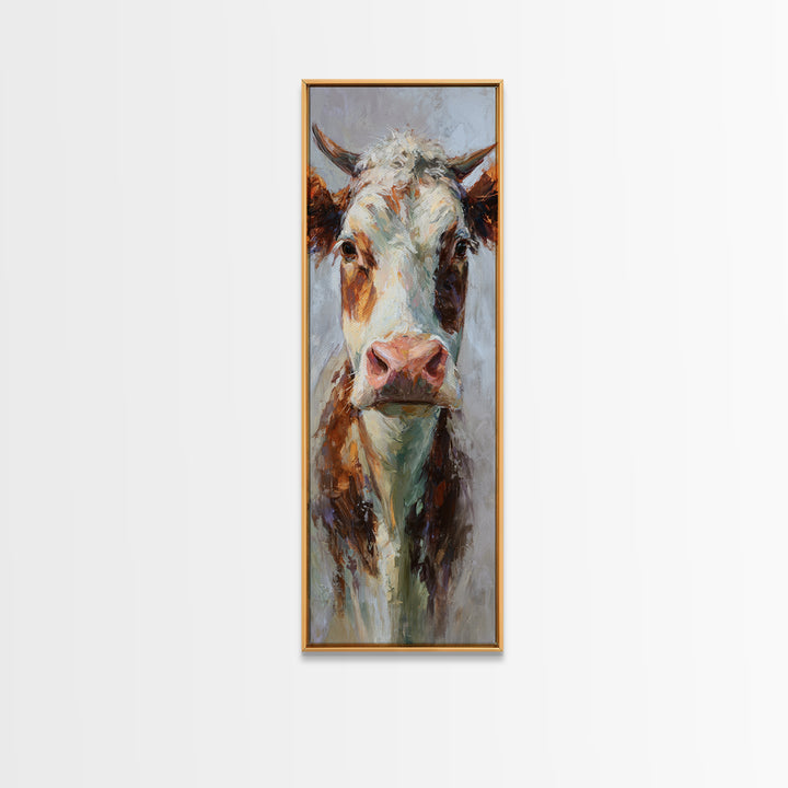 Gentle Cow Portrait Framed Canvas Print, Animal Art, Art, Living Room Decor, Fine Art, Creature, Original Art, Nursery Wall Art, ANI-1x3-19