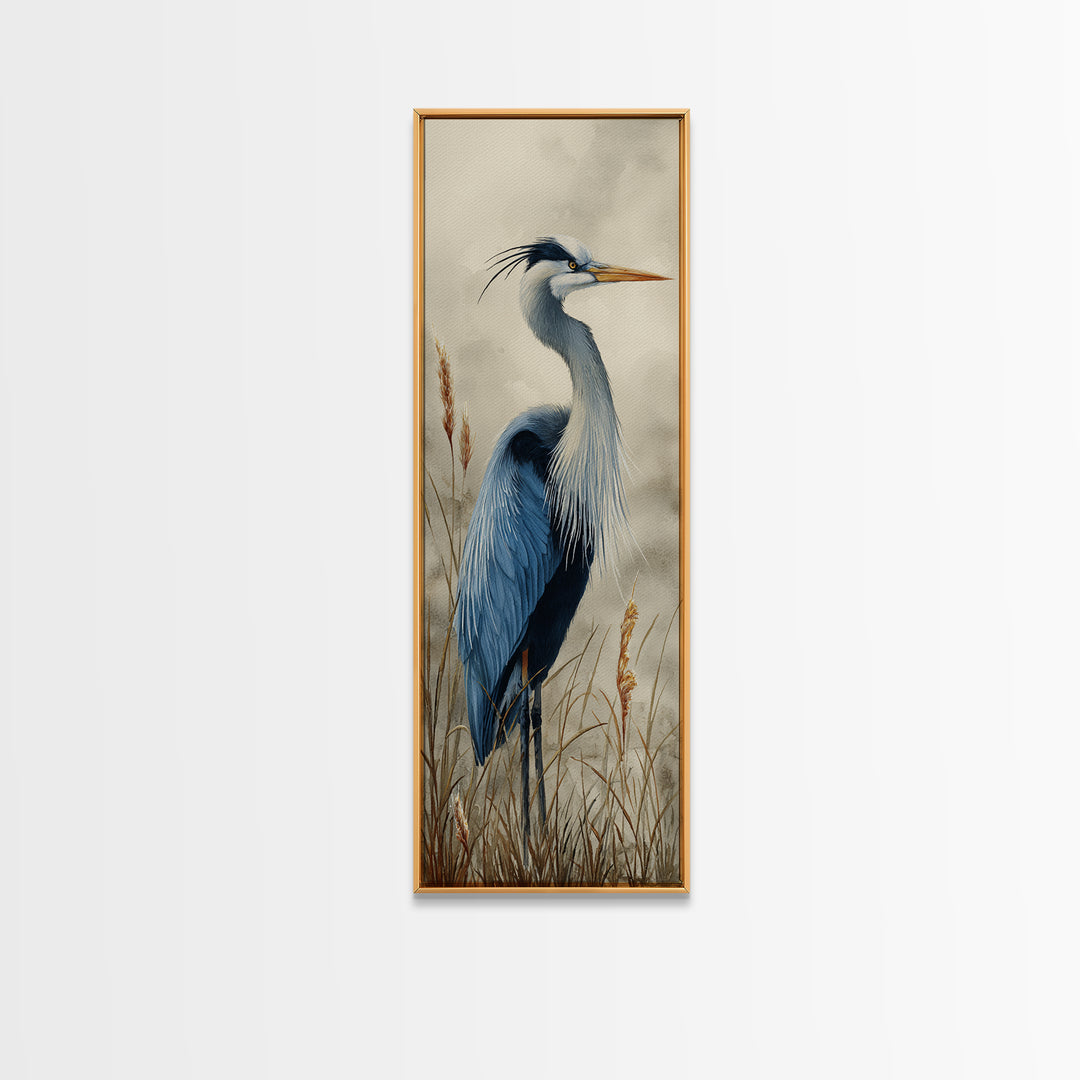 Blue Heron Standing Canvas Print, Animal Art, Wall Decor, Living Room Decor, Fine Art, Creature, Nursery Wall Art, ANI-1x3-23