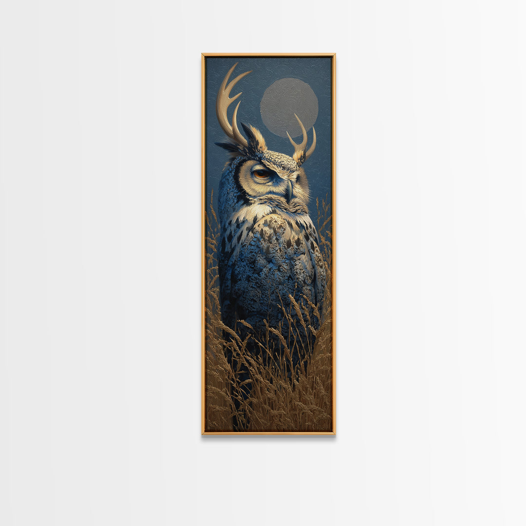 Owl with Moonlit Feathers and Celestial Accents Canvas Print, Animal Art, Decor, Living Room Decor, Oil Painting, Creature, ANI-1x3-27