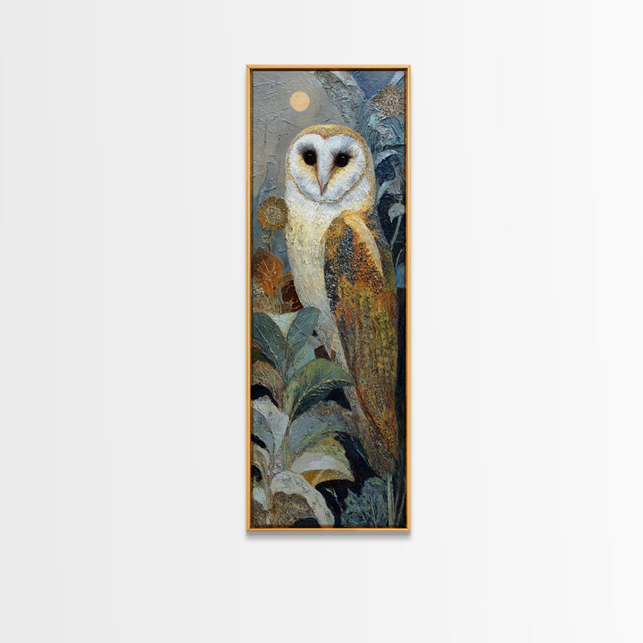 Owl with Moonlit Feathers and Celestial Accents Canvas Print, Animal Art, Minimalist Decor, Living Room Decor, Creature, ANI-1x3-3