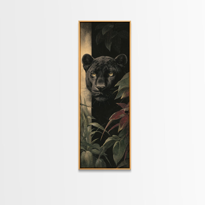 Dramatic Black Panther Emerging from Deep Jungle Canvas Print, Animal Art, Safari Nursery Decor, Living Room Decor, Creature, ANI-1x3-42
