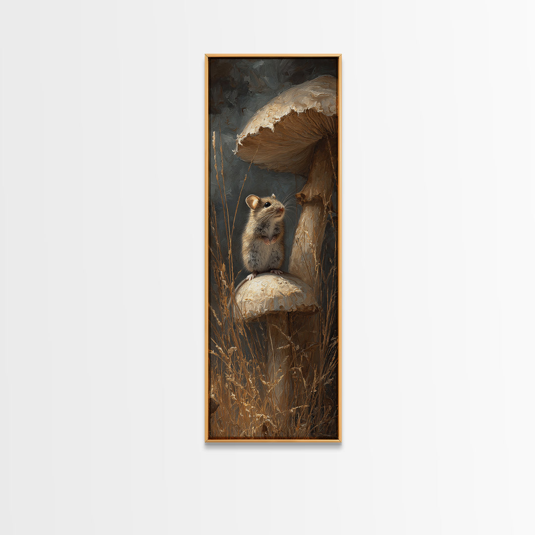 Tiny Field Mouse Framed Canvas Print, Animal Art, Trendy Wall Art, Living Room Decor, Fine Art, Creature, Textured Painting, ANI-1x3-46