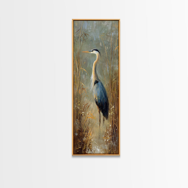 Blue Heron Standing Framed Canvas Print, Animal Art, Printable Wall Art, Living Room Decor, Fine Art, Creature, Boho Wall Art, ANI-1x3-47