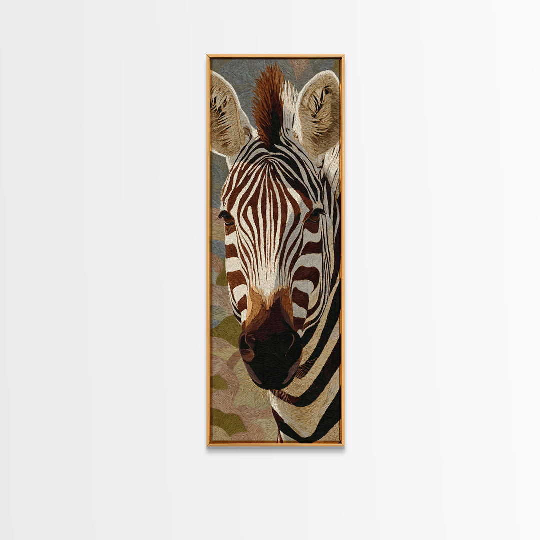 Zebra Portrait with Bold Graphic Stripe Pattern Framed Canvas Print, Animal Art, Modern Decor, Living Room Decor, Creature, ANI-1x3-53