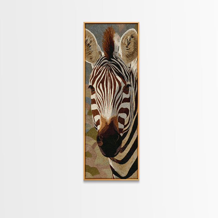 Zebra Portrait with Bold Graphic Stripe Pattern Framed Canvas Print, Animal Art, Modern Decor, Living Room Decor, Creature, ANI-1x3-53