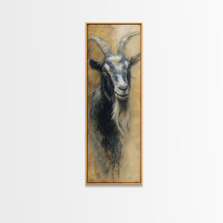 Goat Portrait with Rustic Folk Art Personality Canvas Print, Animal Art, Fine Art Print, Living Room Decor, Fine Art, Creature, ANI-1x3-57