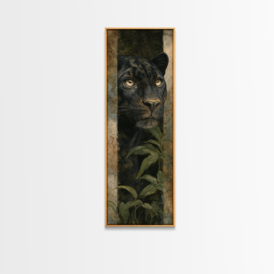 Dramatic Black Panther Emerging from Deep Jungle Canvas Print, Animal Art, Modern Decor, Living Room Decor, Creature, ANI-1x3-66