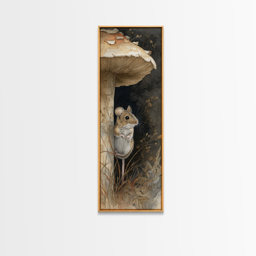 Tiny Field Mouse Framed Canvas Print, Animal Art, Trendy Wall Art, Living Room Decor, Fine Art, Creature, Textured Painting, ANI-1x3-70