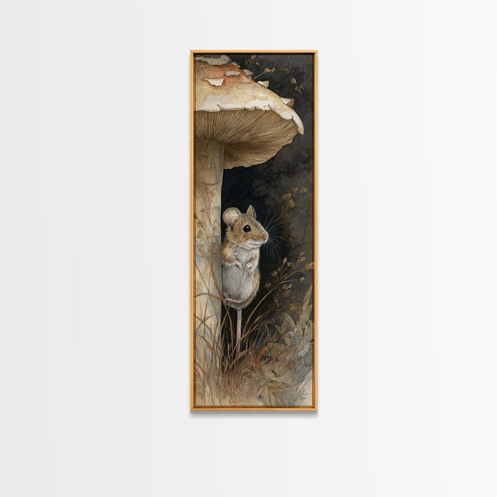 Tiny Field Mouse Framed Canvas Print, Animal Art, Trendy Wall Art, Living Room Decor, Fine Art, Creature, Textured Painting, ANI-1x3-70