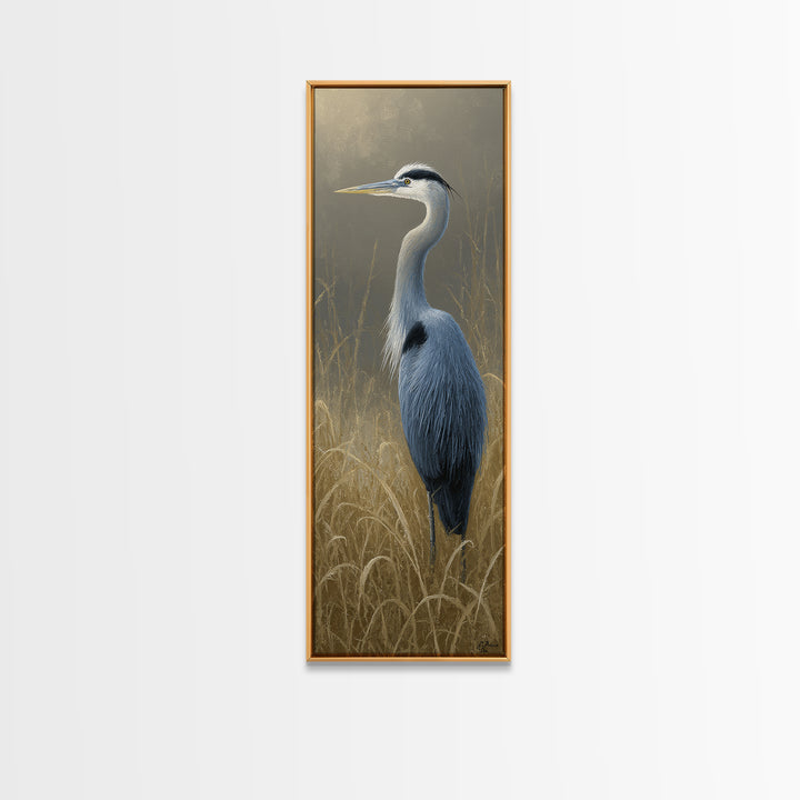 Blue Heron Standing Framed Canvas Print, Animal Art, Nursery, Living Room Decor, Creature, Modern Decor, Fine Art Print, ANI-1x3-71