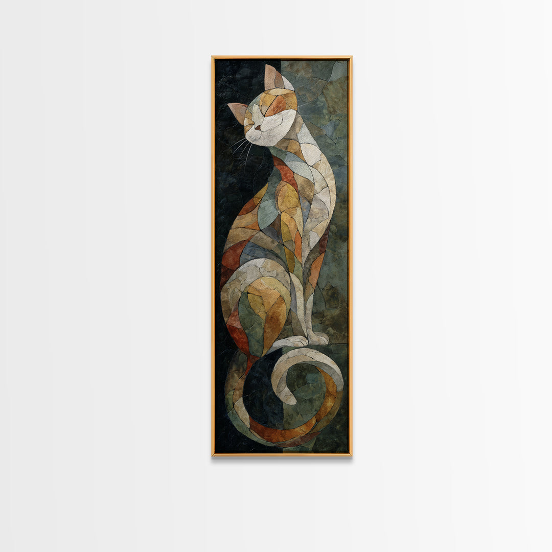 Sleeping Cat Curled Canvas Print, Animal Art, Digital Wall Art, Living Room Decor, Fine Art, Creature, Modern Wall Art, ANI-1x3-72